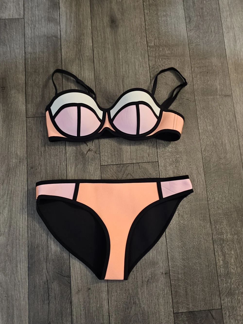 Triangl swimwear Poppy Peach Soda Colorblock Bikini Set with Black Trim{Bx8}